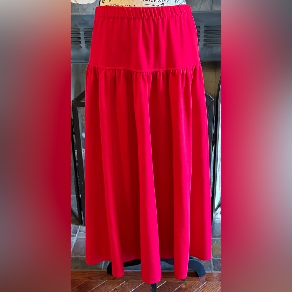 Jo Hardin Vintage Red Wool Blend Midi Long Length Women’s Skirt Sz Medium Flowy
